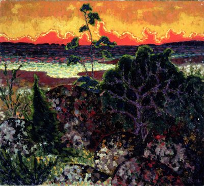 Landschaft mit einer roten Wolke, 1913-14 von Konrad Magi